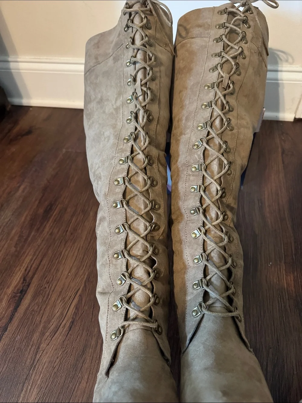 Over-the-Knee Lace-Up Women's Boots in Taupe
